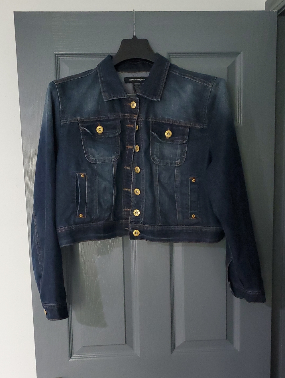 Dark Indigo Denim Jacket with Gold Buttons - Women